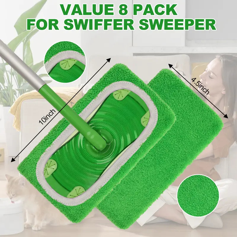 💦Machine Washable Microfiber Mop Refills (8-Pack) – Reusable Heavy-Duty Flat Pads for Effortless Cleaning ✨