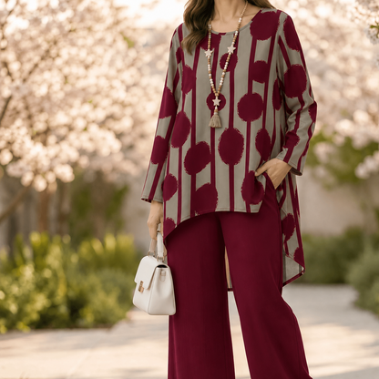 🌟Chic Bold Print High-Low Tunic Set
