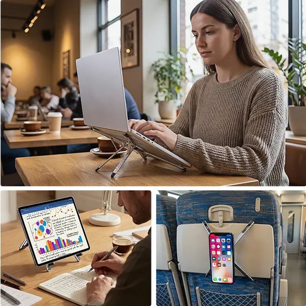 💻 Foldable Aluminum Laptop Stand – Built-in Magnetic Phone Holder, Portable for Laptops & Tablets