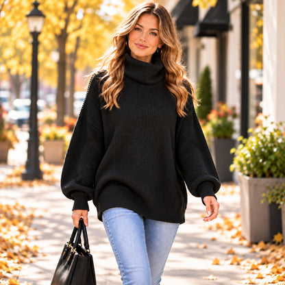Women's Cozy Oversized Turtleneck Knit Sweater