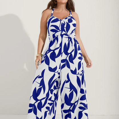 Plus Size Boho Wide-Leg Jumpsuit with Pockets