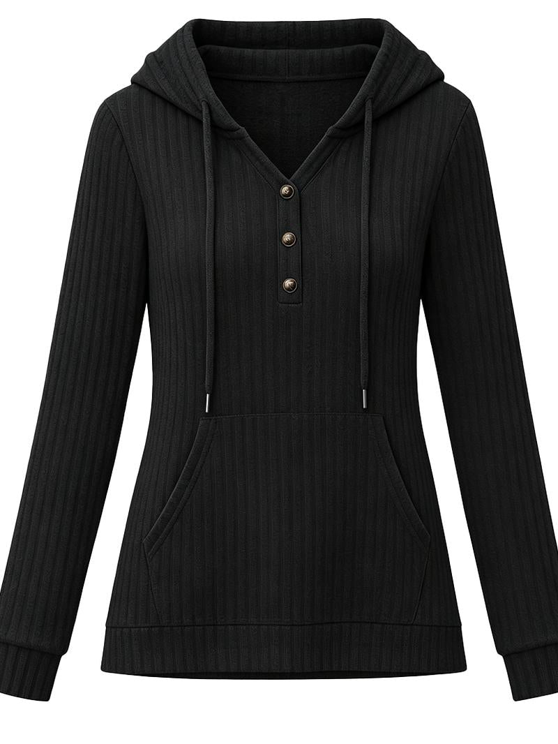 Women's Cozy Ribbed V-Neck Hooded Tunic