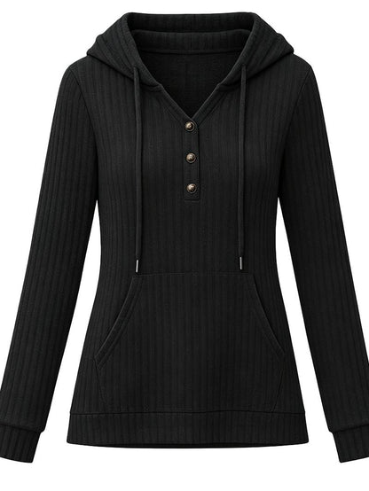 Women's Cozy Ribbed V-Neck Hooded Tunic