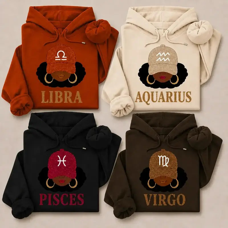 Full 12 Zodiac Afro Graphic Unisex Hoodie