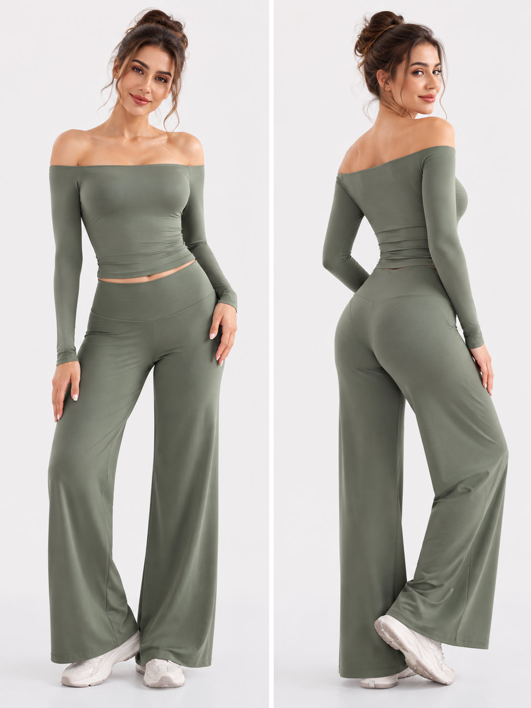 Women's Off-Shoulder 2-Piece Sculpting Straight Leg Set