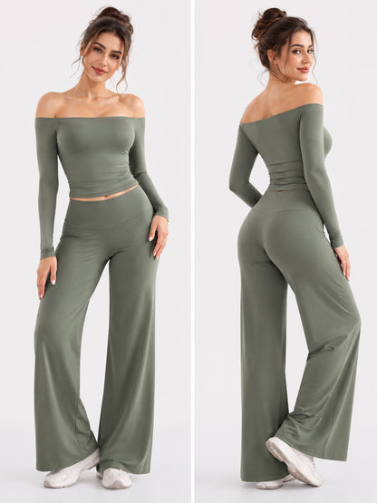 Women's Off-Shoulder 2-Piece Sculpting Straight Leg Set