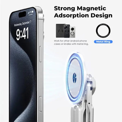 💻 Foldable Aluminum Laptop Stand – Built-in Magnetic Phone Holder, Portable for Laptops & Tablets