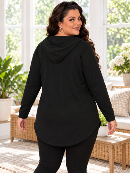 Women's Soft V-Neck Loose Drawstring Hoodie Long Sleeve Sweatshirt