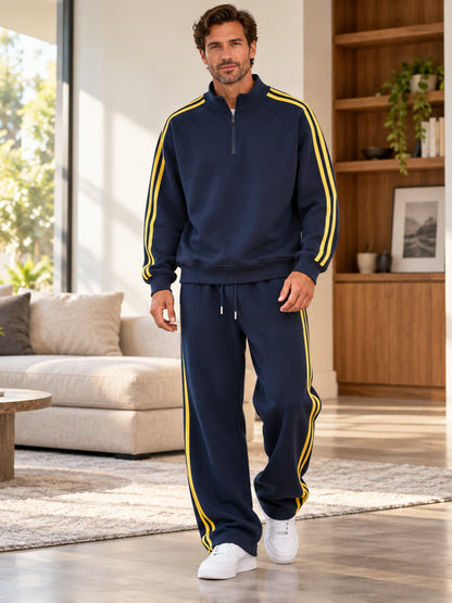 Men's Striped Quarter-Zip Sweatshirt & Relaxed Fit Sweatpants 2-Piece Set