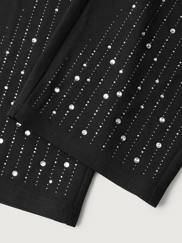 Women's High-Stretch Rhinestone Hem Pants
