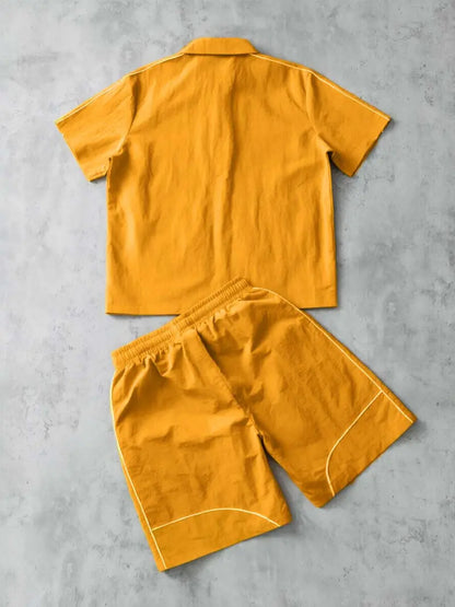 Men's 2 Pieces Outfits Casual Stars Pattern Shirt and Shorts Set Quarter-Zip Athletic