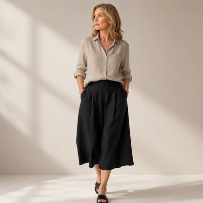 Women's Cotton Linen Wide-Leg Culottes