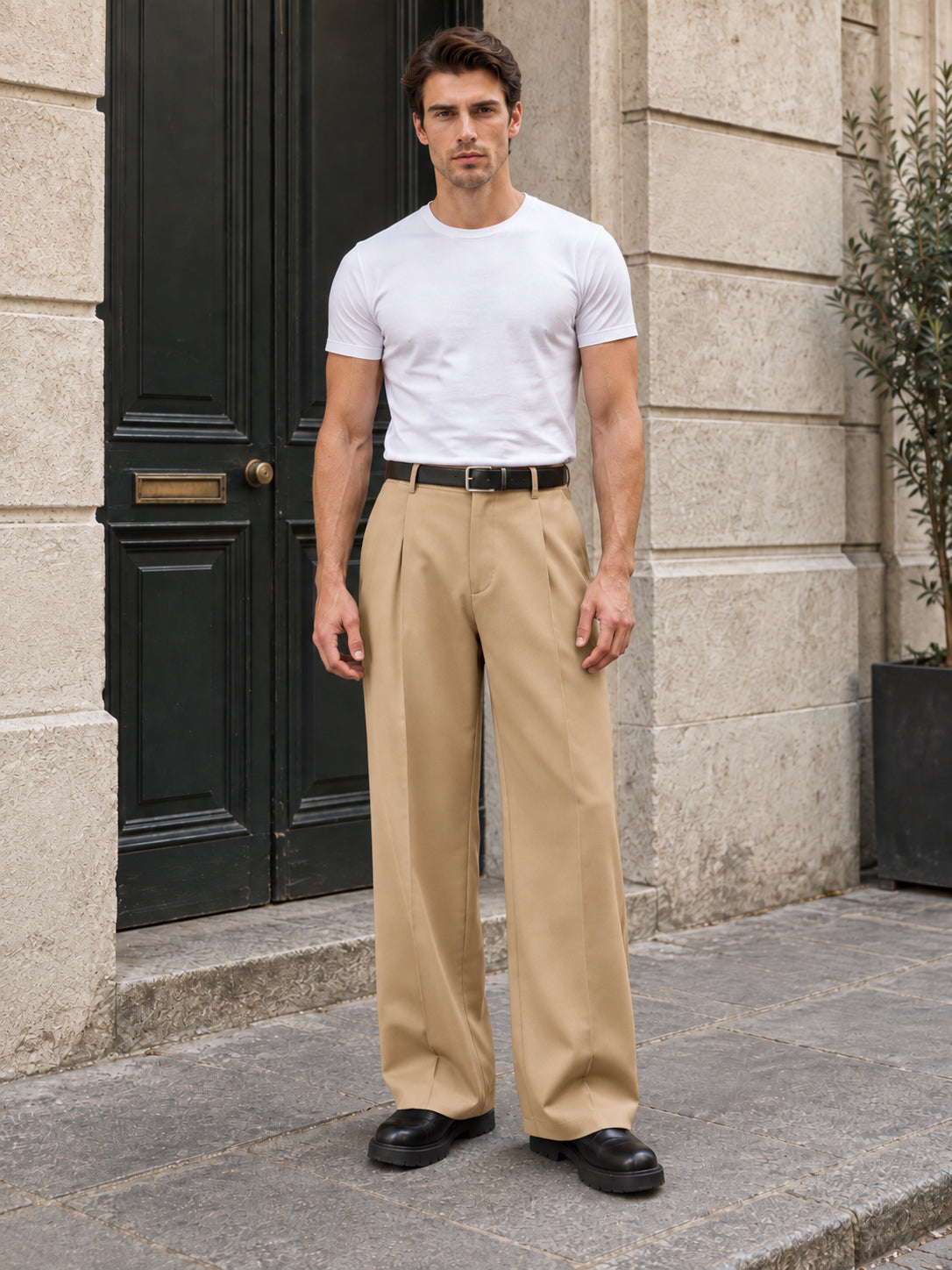 Men’s Stretch Pleated Wide-Leg Dress Pants