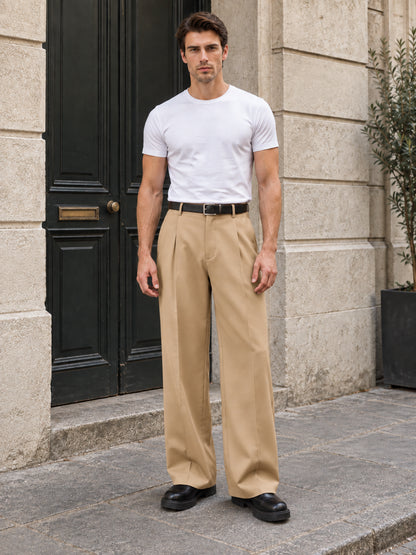 Men’s Stretch Pleated Wide-Leg Dress Pants