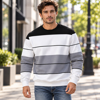 Men's Classic Colorblock Striped Relaxed Fit Sweatshirt
