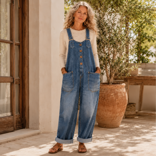 Women's Vintage Loose Wide-Leg Denim Bib Overalls