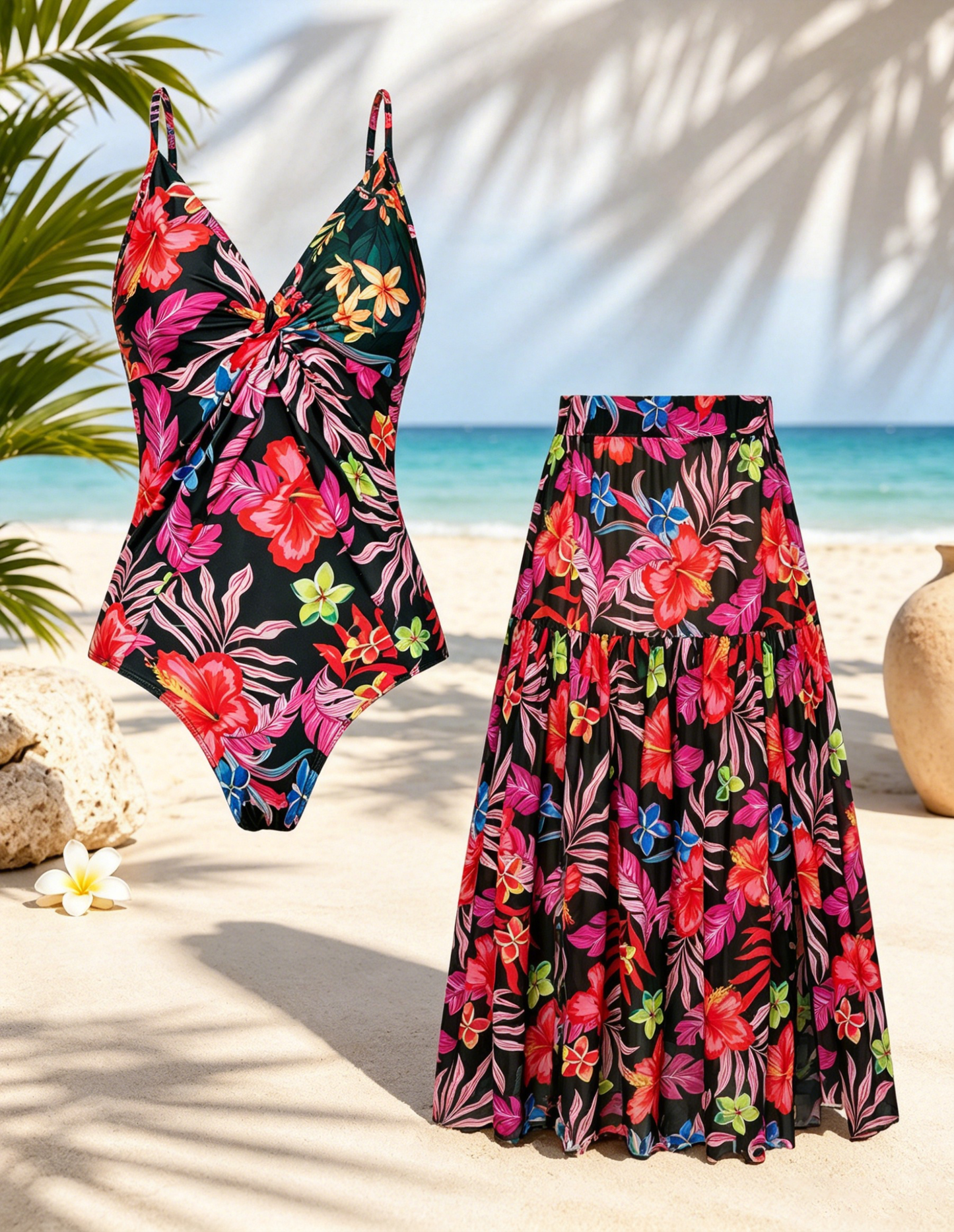 🌴 Vacation-Ready Swim Set — Flattering One-Piece with Matching Skirt, Padded & Wire-Free Comfort