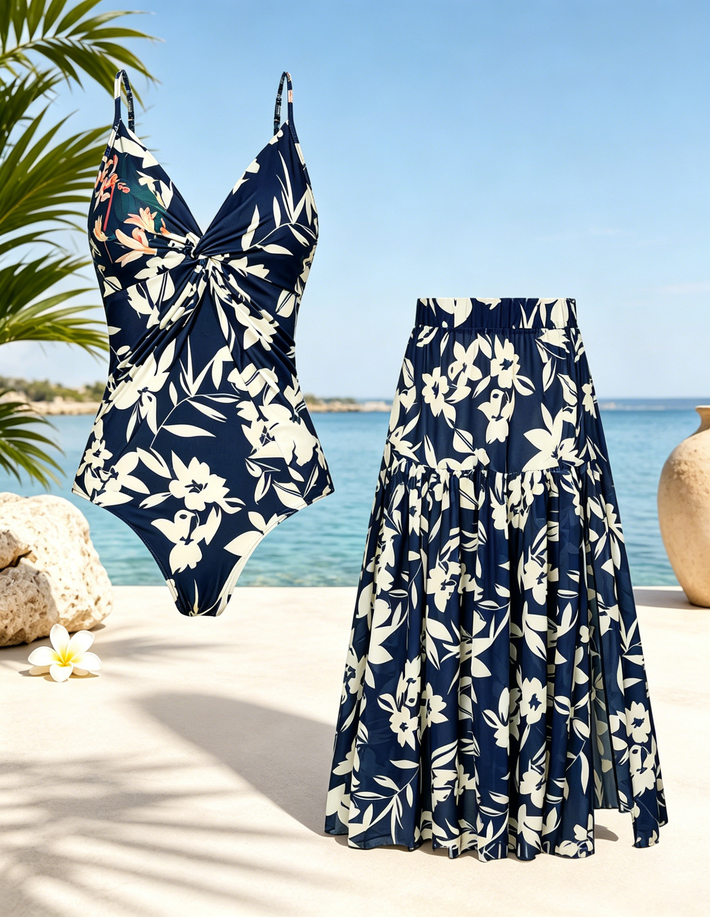 🌴 Vacation-Ready Swim Set — Flattering One-Piece with Matching Skirt, Padded & Wire-Free Comfort