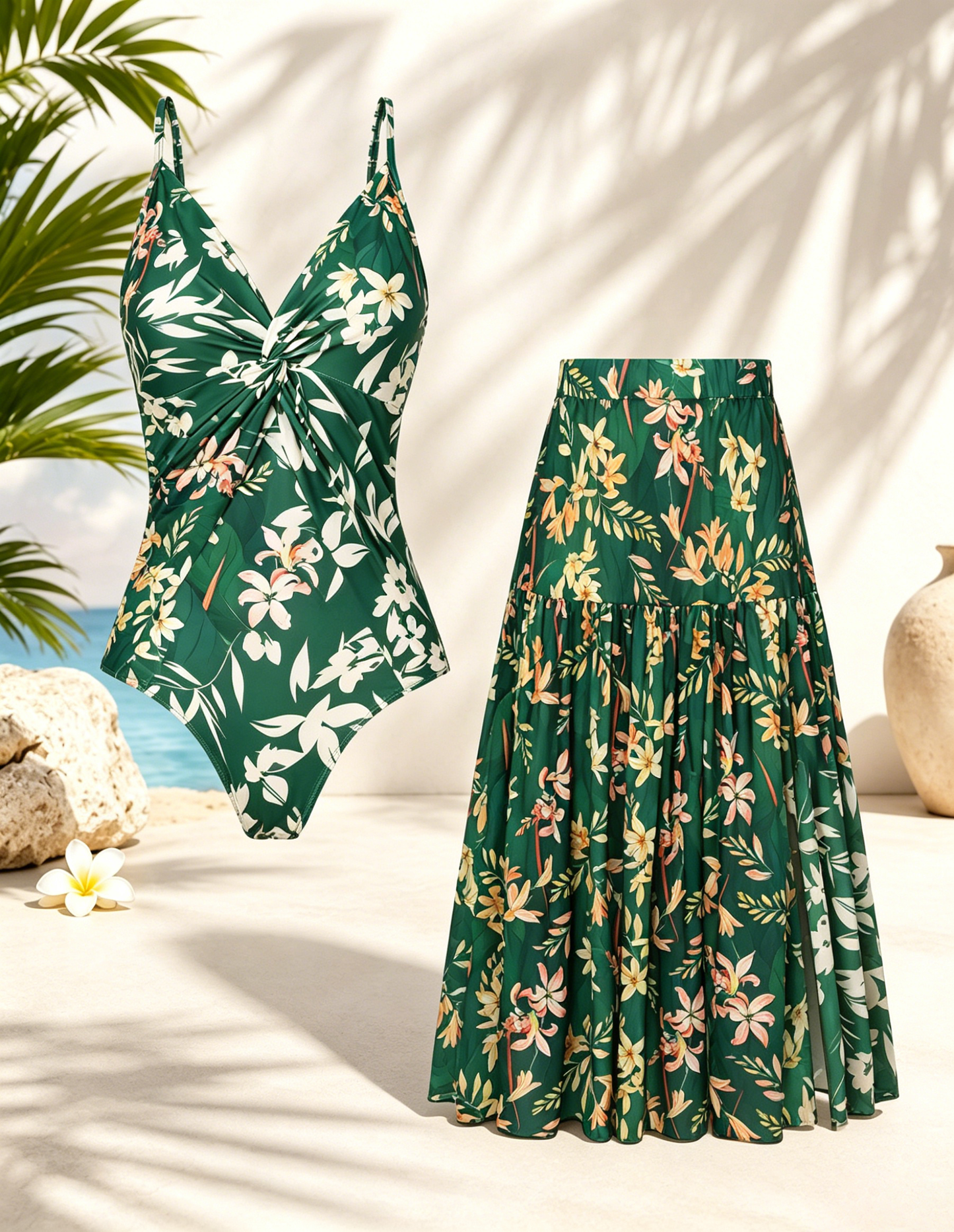 🌴 Vacation-Ready Swim Set — Flattering One-Piece with Matching Skirt, Padded & Wire-Free Comfort