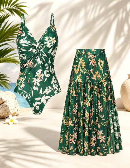 🌴 Vacation-Ready Swim Set — Flattering One-Piece with Matching Skirt, Padded & Wire-Free Comfort