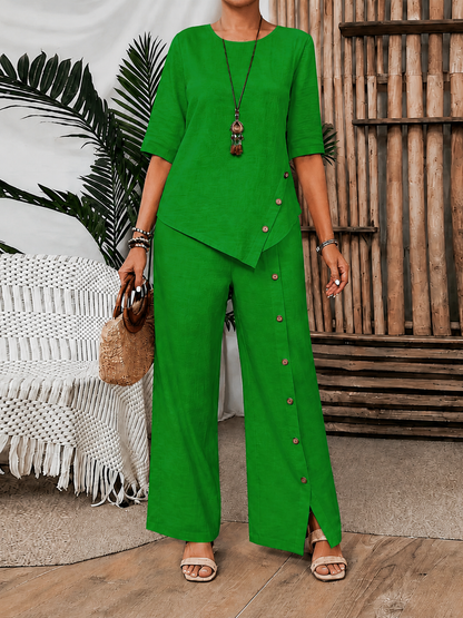 ✨Elegant Asymmetric Top & Wide-Leg Trouser Set