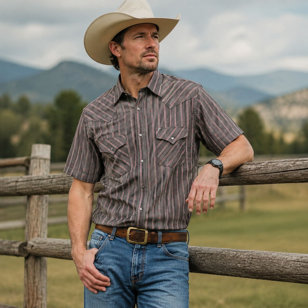 Men’s Classic Striped Western Pearl-Snap Shirt