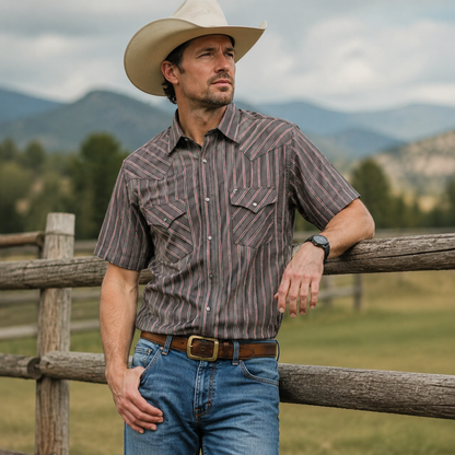 Men’s Classic Striped Western Pearl-Snap Shirt
