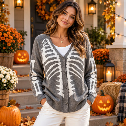 Unisex Oversized Skeleton Knit Cardigan for Women & Men