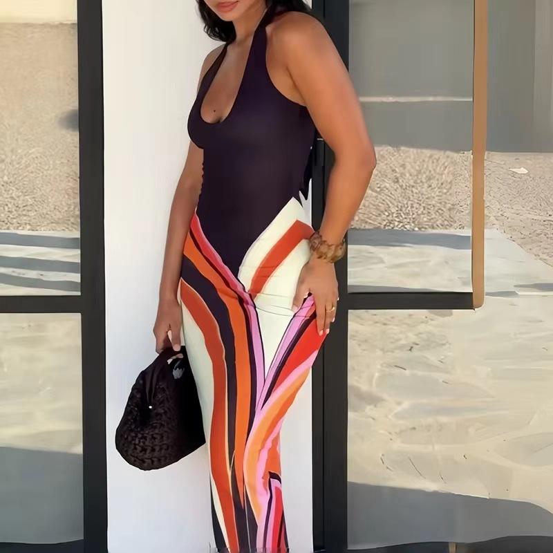 Women’s Halter Color Block Maxi Dress