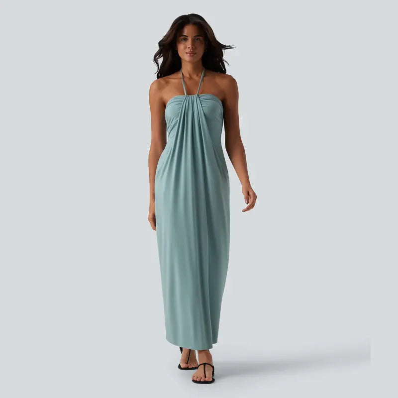 Convertible Halter Tie-Back Maxi Dress – Backless Resort & Evening Gown