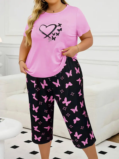 Plus Size Butterfly Heart Pajama Set