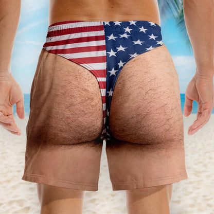 🏖️🇺🇸 Funny Patriotic Men’s Swim Trunks – Freedom & Chill Summer Beach Shorts