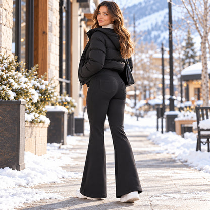 Women's Fleece-Lined High-Waisted Flare Leggings with Pockets