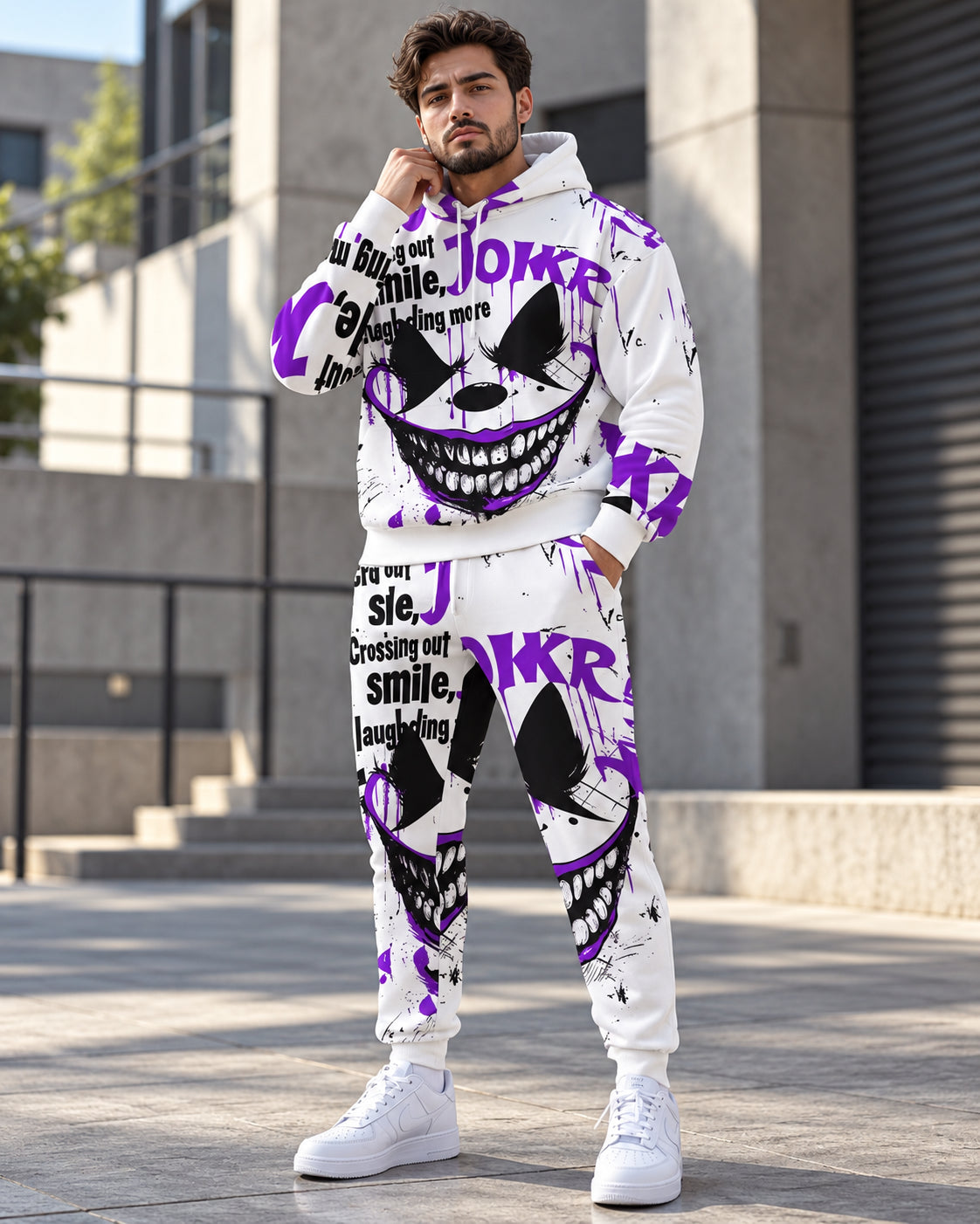 Men's Halloween Ghost Face Graphic Hoodie & Jogger Pants Set