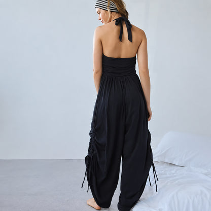 Women’s Ruched Halter Jumpsuit with Pockets
