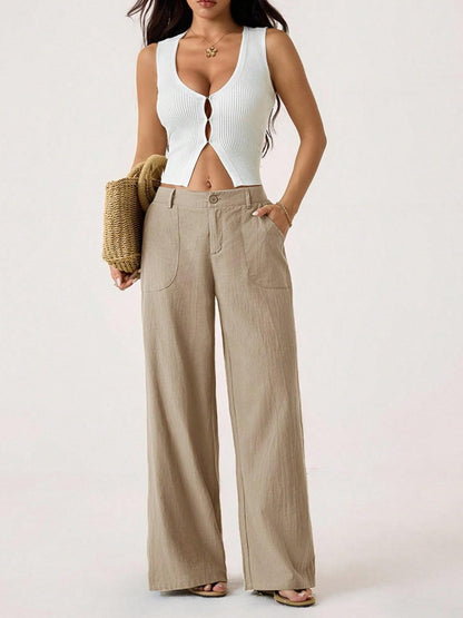 Women’s Linen Palazzo Pants with Pockets