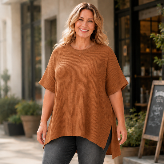 Chic Oversized Short Sleeve Knit Sweater Tunic