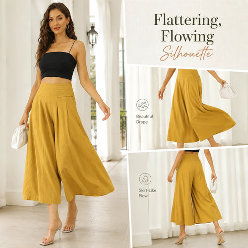 Women's Cotton Linen Wide-Leg Culottes