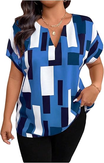 Women's Plus Size Color Block Shirt Blouse Short