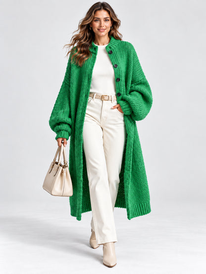 Women's Cozy Longline Button-Up Knit Cardigan Coat