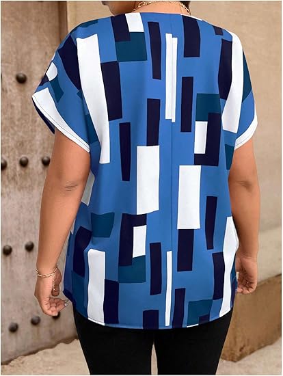 Women's Plus Size Color Block Shirt Blouse Short