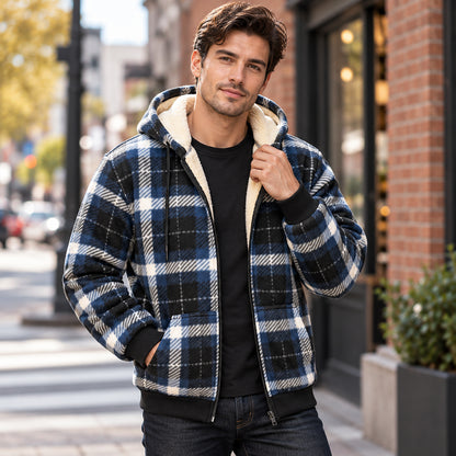 Men’s Plaid Fleece-Lined Zip-Up Hoodie Jacket