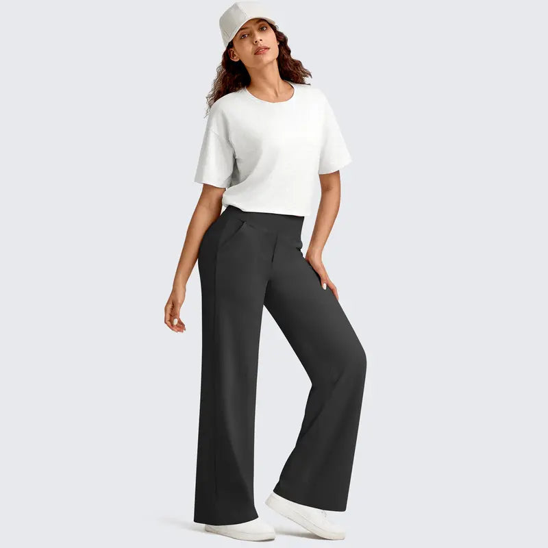 Women’s High-Waist Stretch Wide-Leg Pants with Pockets