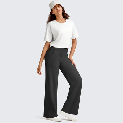 Women’s High-Waist Stretch Wide-Leg Pants with Pockets