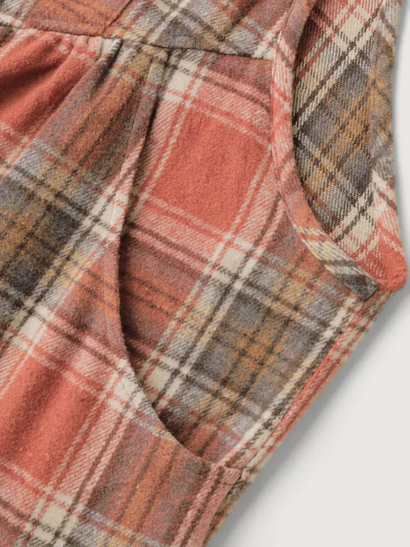 Women’s Plaid Wide-Leg Overalls with Pockets