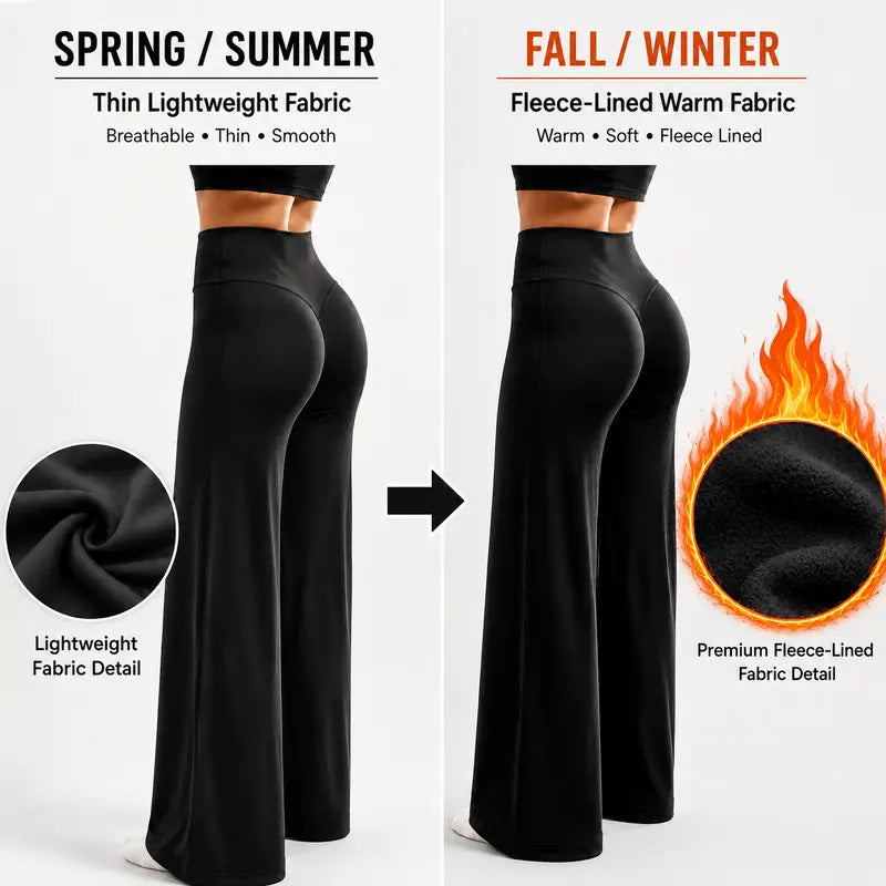 Women's High-Waisted Butt-Lifting Fleece-Lined Wide-Leg Pants
