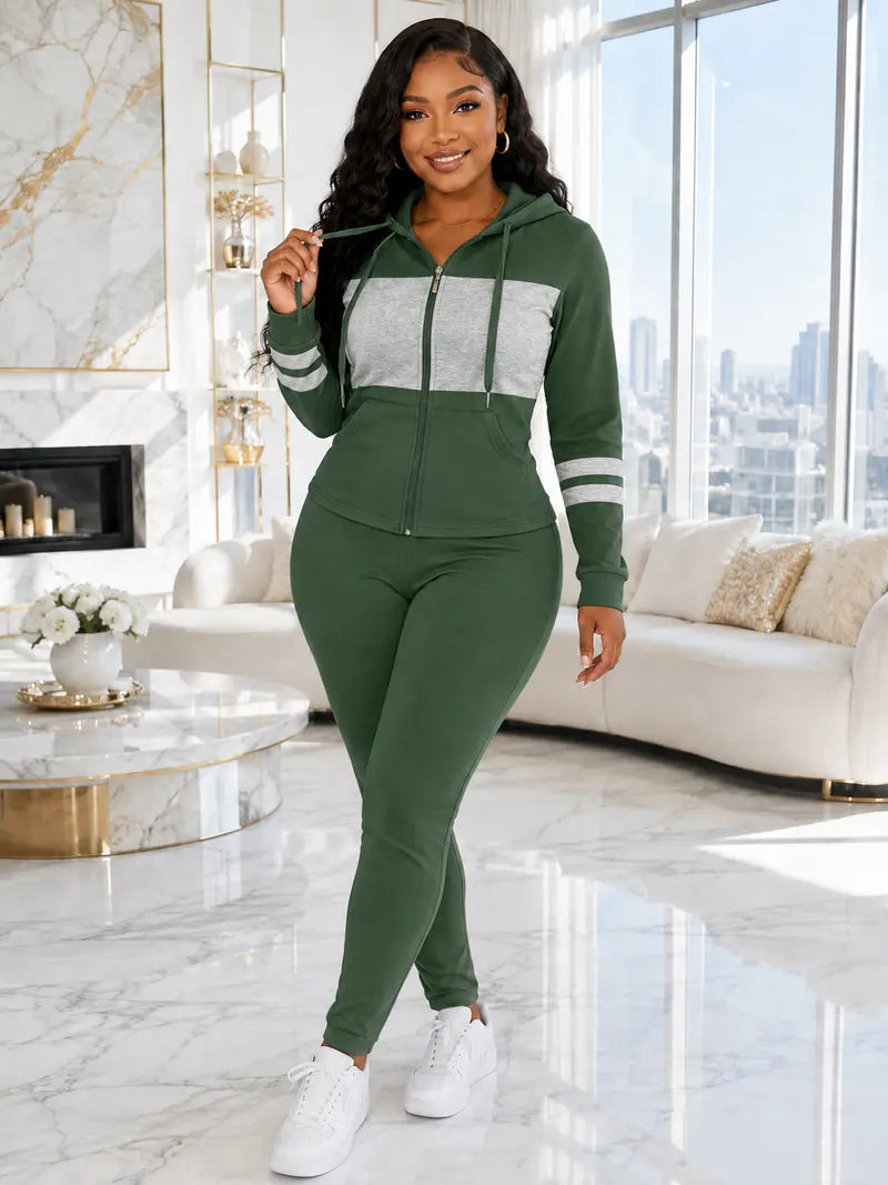 Women's Zip-Up Hooded 2-Piece Matching Set