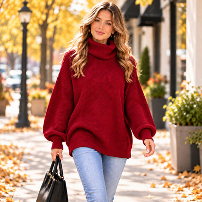 Women's Cozy Oversized Turtleneck Knit Sweater