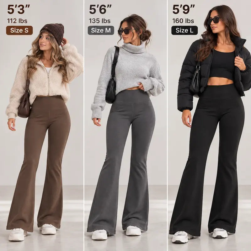 Women's Fleece-Lined High-Waisted Flare Leggings with Pockets