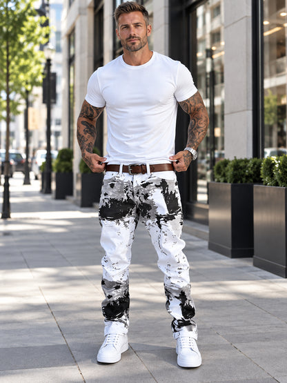Men's Abstract Splatter Straight-Leg Streetwear Pants